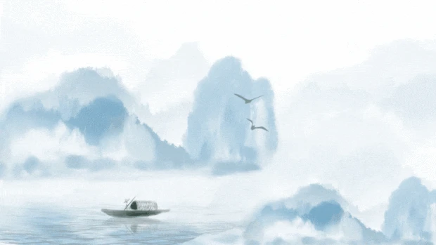 水墨山水画小船泛舟中国风视频背景gif图素材