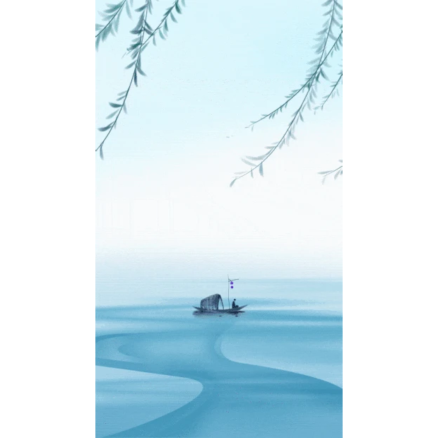 清明节清明柳树柳叶湖水泛舟蓝色竖版视频背景海报gif图素材