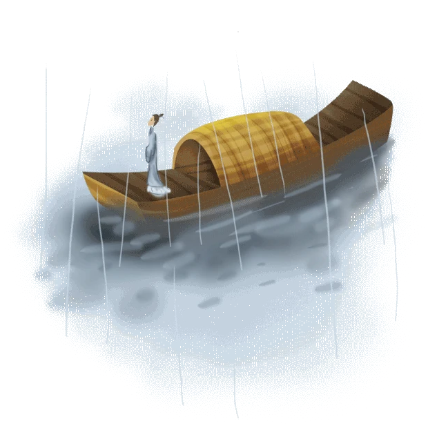 下雨木船古风诗人游客游览湖gif图素材