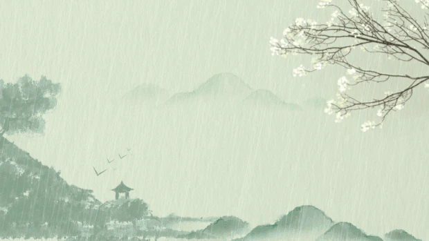 春天谷雨雨水下雨中国风古风水墨山水画杏花雨gif图素材  