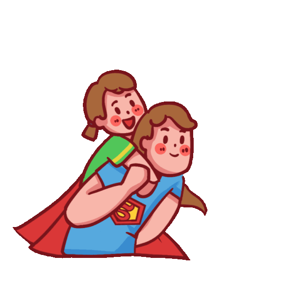 超人妈妈背女儿卡通gif图素材
