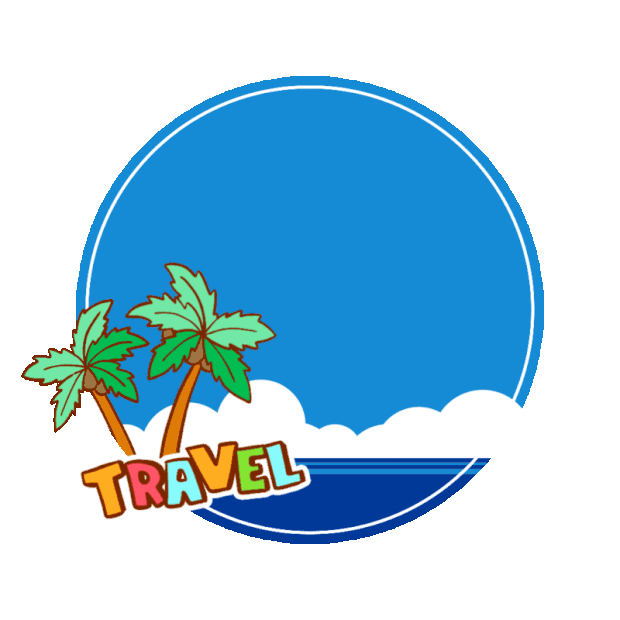 travel椰子树海浪浪花旅游圆形边框卡通蓝色gif图素材