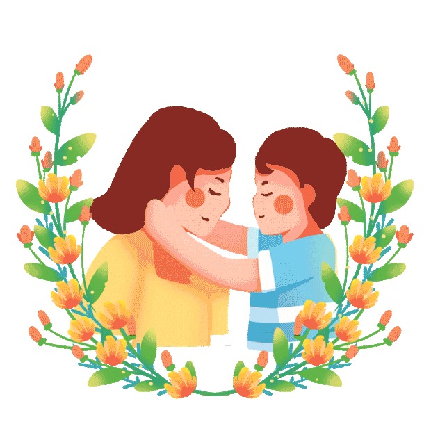 母亲节妈妈小孩拥抱亲昵母爱鲜花主题卡通gif图素材