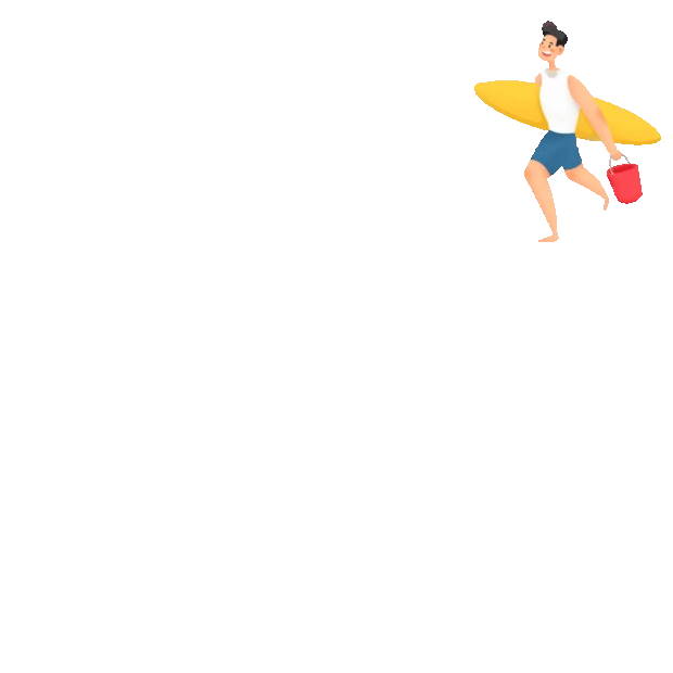 夏天旅游热带海边人物沙滩冲浪男孩手绘gif图素材