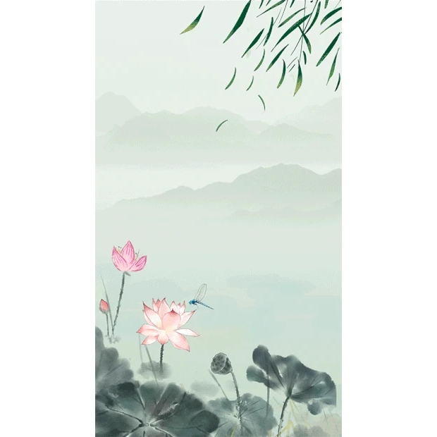 夏天立夏荷花荷叶飞叶水墨中国风绿色竖版视频背景海报动图gif