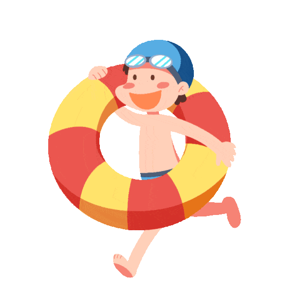 夏天游泳小男孩抱着游泳圈走路走卡通gif图素材
