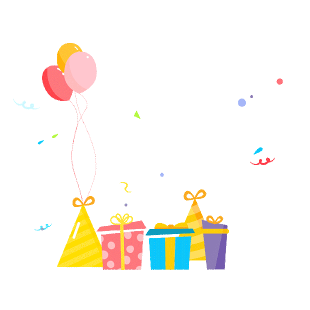 礼物礼盒气球彩带庆祝节日卡通gif图素材