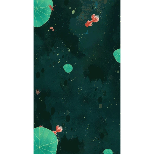 夏天荷塘荷叶鱼儿游动中国风绿色竖版视频背景海报gif图素材