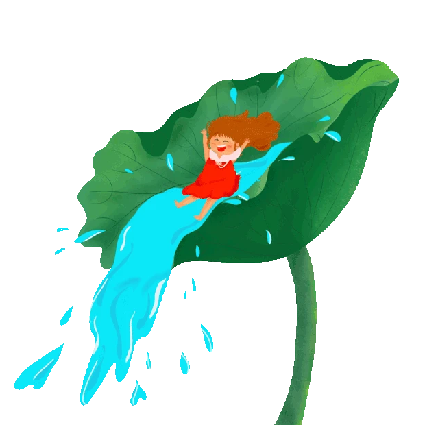 夏天水上活动荷叶上戏水女孩下落滑梯玩水gif图素材