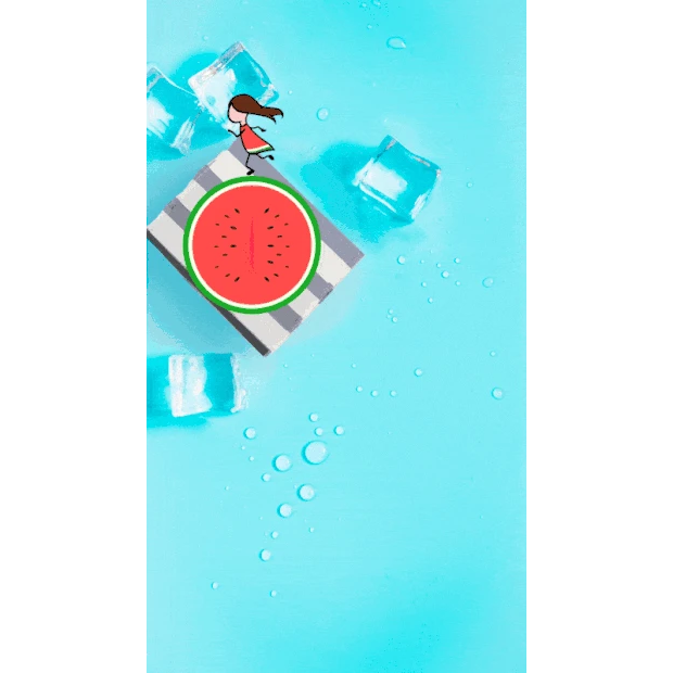 夏天西瓜冰块奔跑清新蓝色创意合成竖版视频背景实景海报gif图素材
