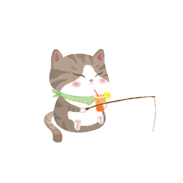动物猫咪小猫钓鱼喝饮料卡通gif图素材