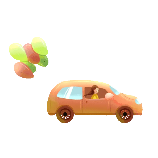 女孩开车旅行汽车自驾游彩色气球gif图素材