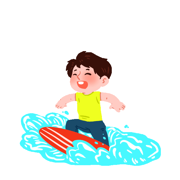 夏天海边度假的男孩冲浪gif图素材