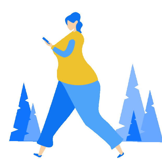 玩手机走路女人低头一族低头走路走扁平蓝色gif图素材