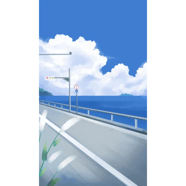 海边公路蓝天白云治愈日系竖版视频背景海报gif图素材