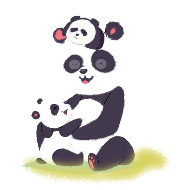 动物熊猫妈妈和孩子卡通黑白gif图素材