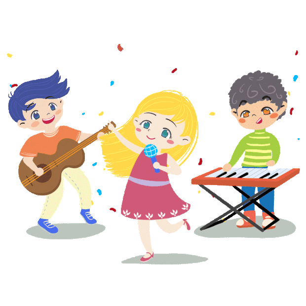 三个小孩儿童演出唱歌弹奏表演三胎三孩gif图素材