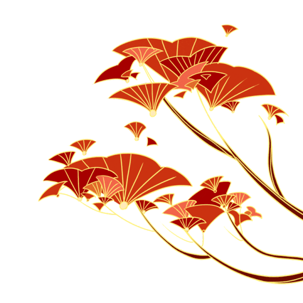 扇子树叶中国风红色传统国潮古风描金gif图素材