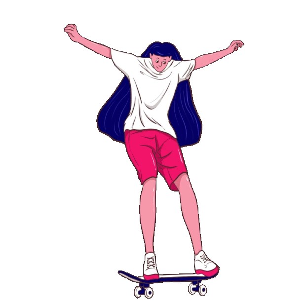运动滑滑板长发女孩跳跃花式竞技gif图素材
