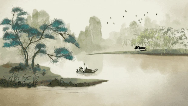 山水水墨绿色中国风视频背景gif图素材