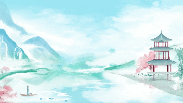 古风山水中国风蓝色白云云云朵湖水视频背景gif图素材