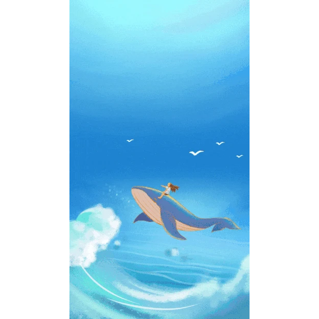 海洋日大海海洋女孩鲸鱼可爱唯美蓝色竖版视频背景海报gif图素材
