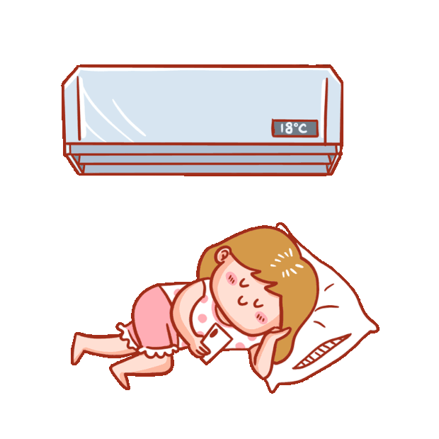 夏天酷暑在家躺着吹空调玩手机的女孩降温防暑清凉gif图素材