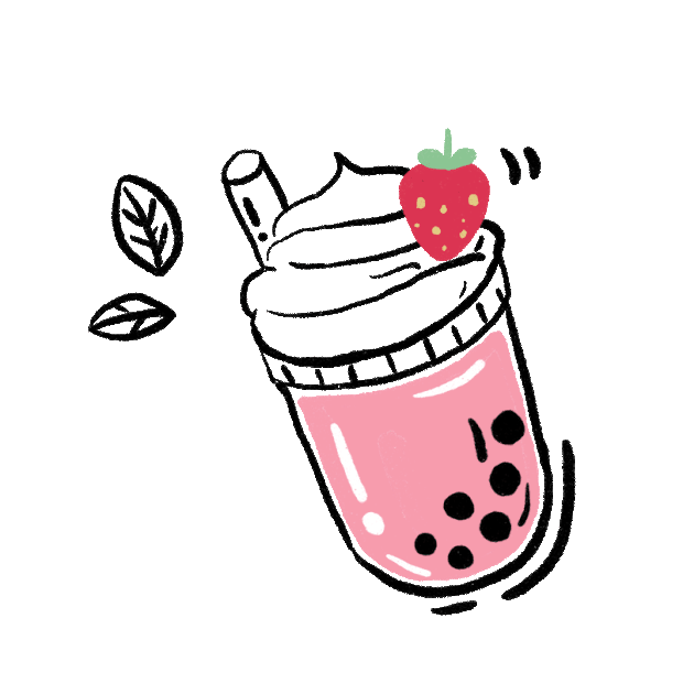下午茶饮料珍珠奶茶咖啡饮品茶杯草莓叶子可爱粉色gif图素材