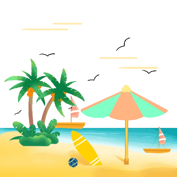 夏天沙滩海边椰子树旅游度假海鸥gif图素材