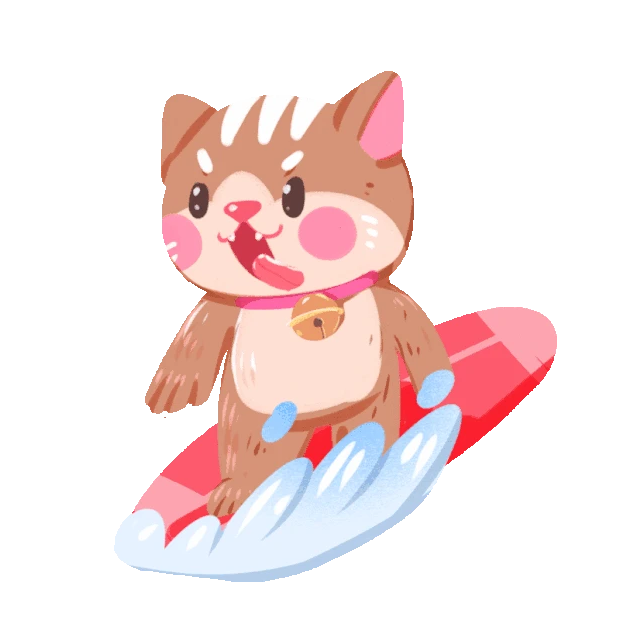 夏天旅游度假水上运动冲浪板上冲浪猫咪冲浪板gif图素材