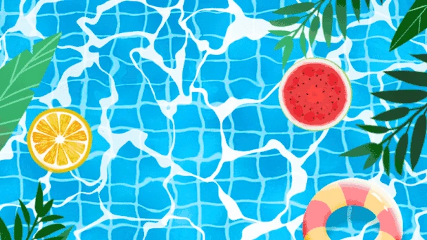 清新夏日游泳池度假水面植物绿色清凉视频背景gif图素材