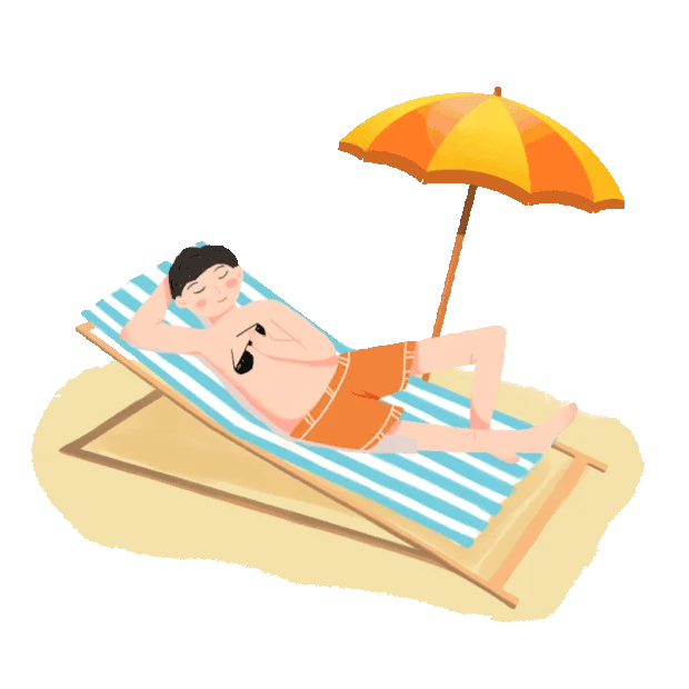夏天旅行度假沙滩男孩晒太阳可爱gif图素材