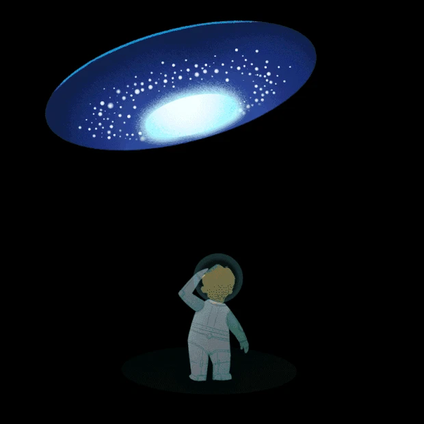 航空航天UFO飞碟发出光芒照耀宇航员噪点风gif图素材