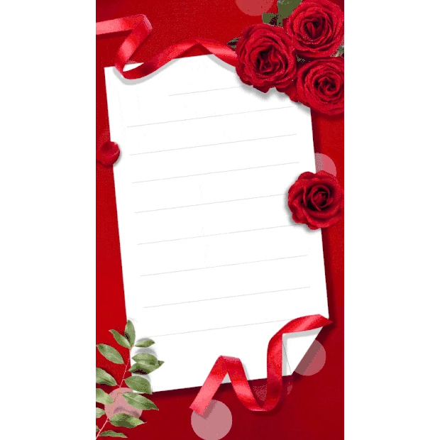 七夕节情人节浪漫玫瑰丝带信封写实红色竖版视频背景海报gif图素材