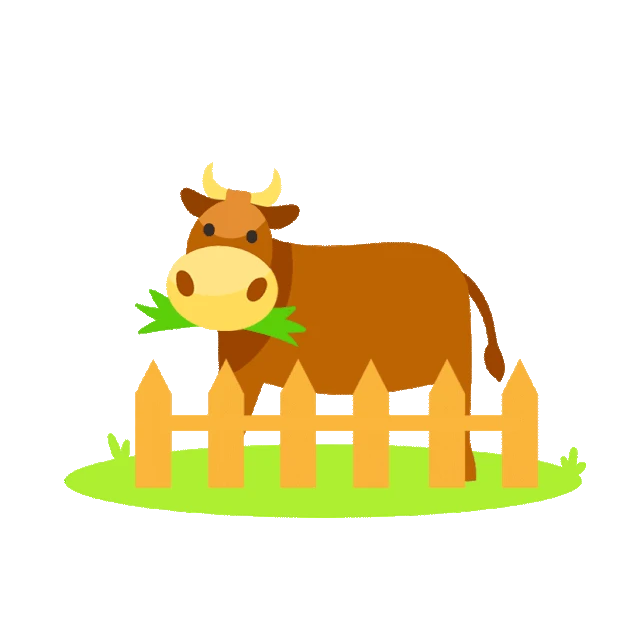农场牛吃草惬意悠闲可爱萌动物gif图素材