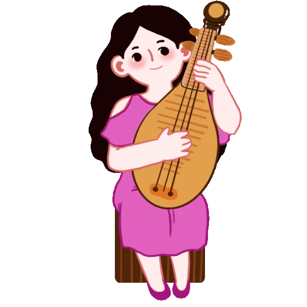 暑假培训班假期乐器班弹琵琶女孩可爱gif图素材