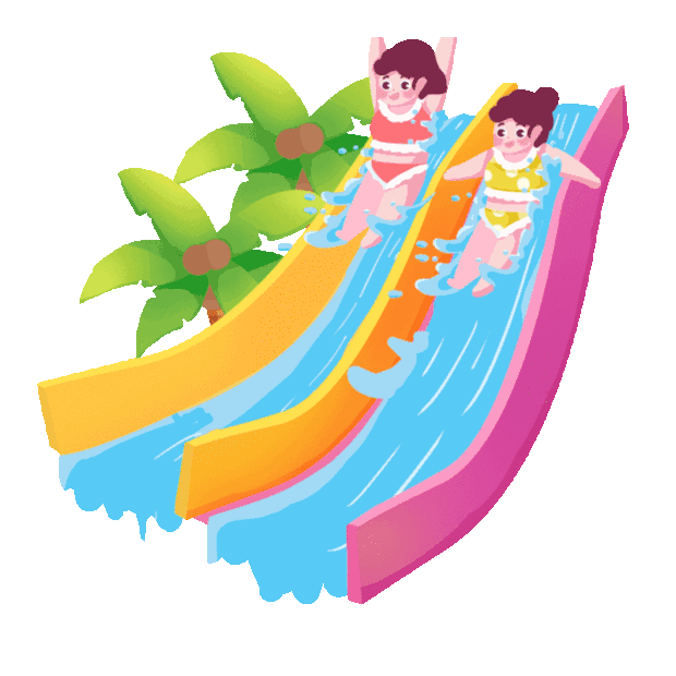 夏天水上乐园水上滑梯下滑玩耍可爱gif图素材