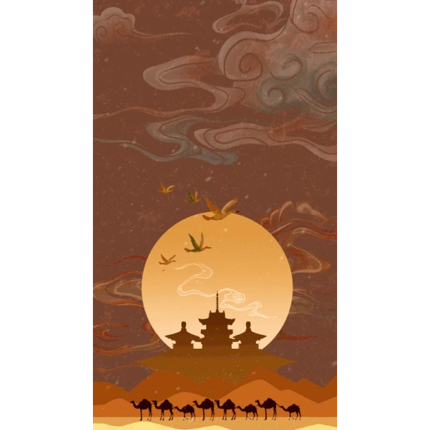 国风敦煌西域骆驼黄色沙漠竖版视频背景海报gif图素材