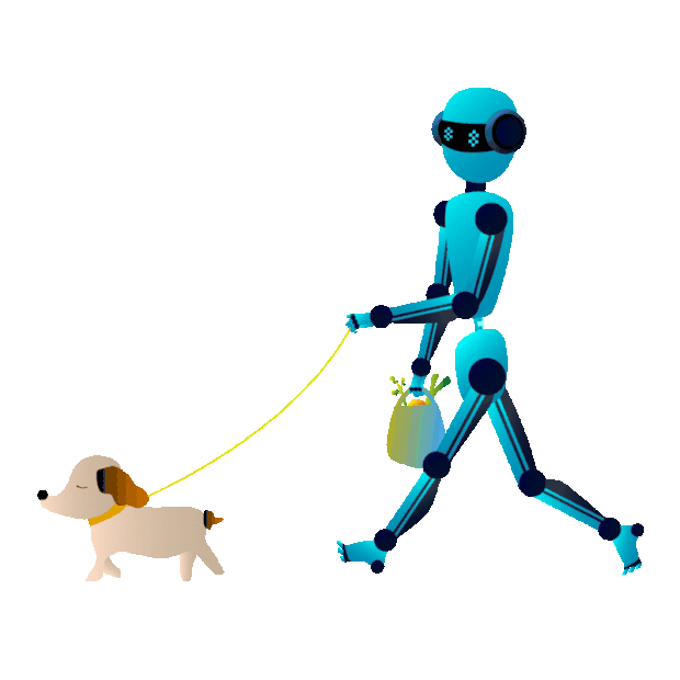 科技智慧生活机器人买菜遛狗走路gif图素材