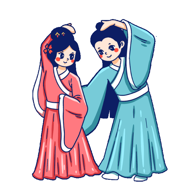 七夕情人节中国传统节日牛郎织女比心发射古装情侣gif图素材