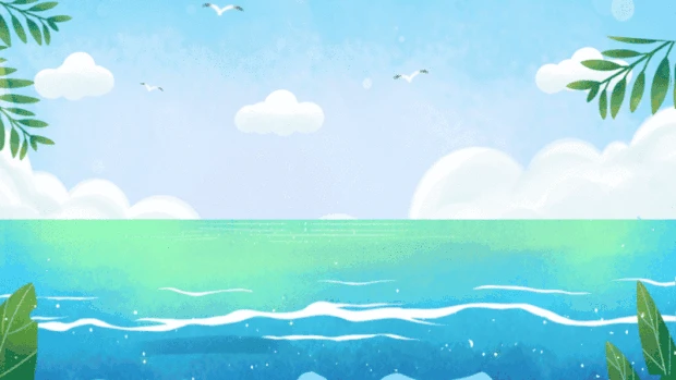 夏天蓝天白云大海海面植物绿叶视频背景gif图素材