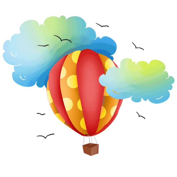 热气球云彩飞鸟gif图素材