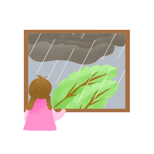 暴雨窗边的女孩乌云打雷闪电大风台风gif图素材