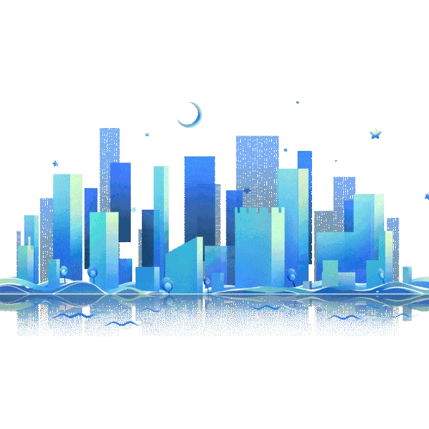 夜晚都市城市建筑蓝色扁平gif图素材