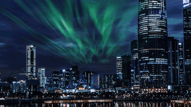 城市建筑夜景极光星空视频背景gif图素材