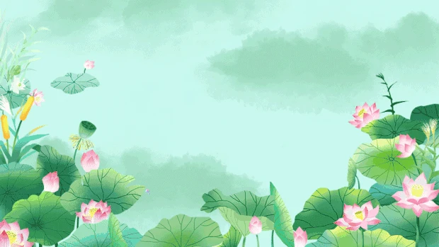 夏天夏日荷花荷叶鲤鱼绿色国风视频背景gif图素材