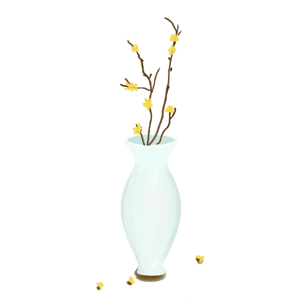 花瓶树枝黄色花朵下落中国风gif图素材