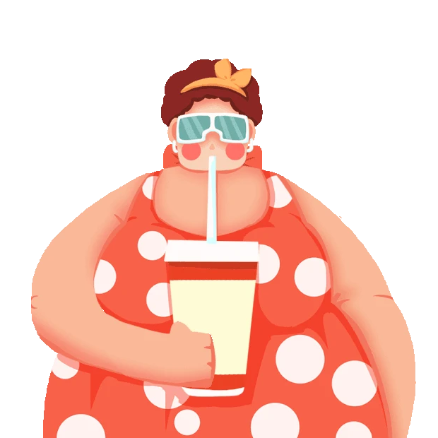 肥胖人物喝冷饮奶茶卡通夸张gif图素材