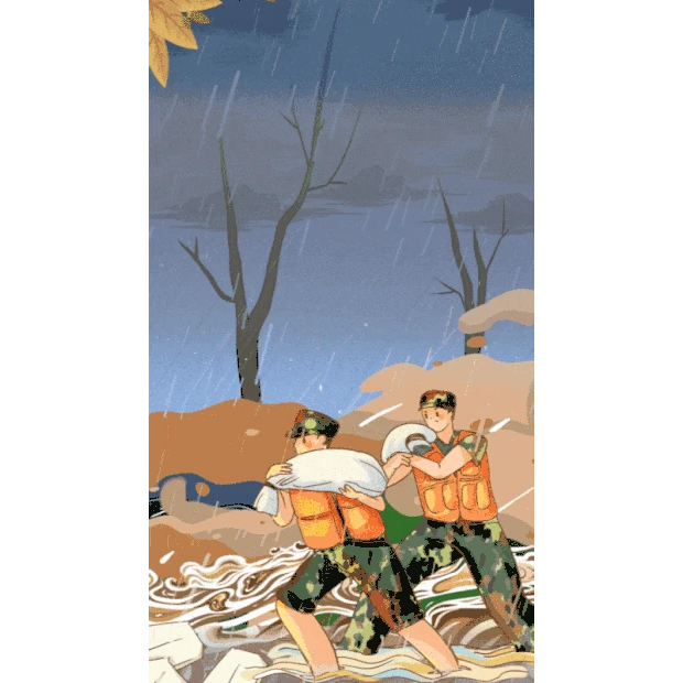 河南加油暴雨抗洪救灾士兵洪水竖版视频背景海报gif图素材
