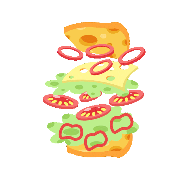 美食食物飞散的西餐三明治汉堡卡通gif图素材